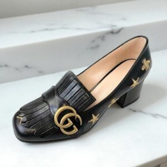 NIB Authentic Gucci Embroidered leather mid-heel pump - Picture 5 of 11